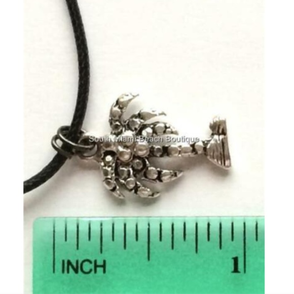 Palm Tree Necklace Silver Plated Black Cord Coconut Island Beach Surfer Hawaiian - Picture 6 of 8